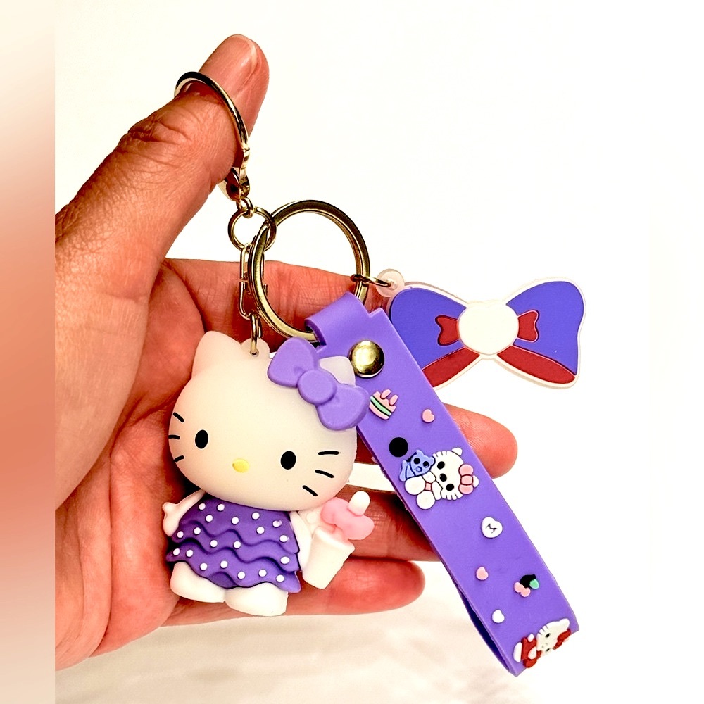 Hello Kitty Kawaii Purple Dress with Purple Strap Purse Charm / Keychain.